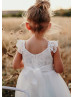 Ivory Lace Tulle Flower Girl Dress With Beaded Belt